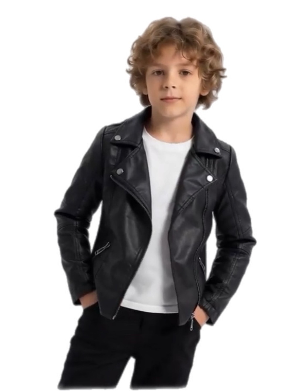 Youngsoul Kids Unisex Black Vegan Leather Motorcycle Jacket Size 8
